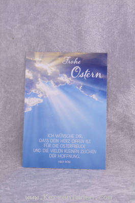 Oster Postkarte Text: Frohe Ostern Ich wünsche Dir, dass dein Herz offen ist für die Orterfreude und die vielen kleinen Zeichen der Hoffnung. (Heidi Rose)