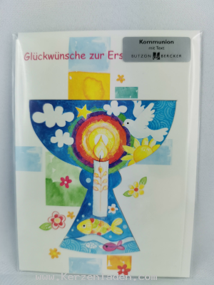 Glückwunschkarte zur Kommunion mit Text auf der Rückseite; mit farbigem Kuvert
Text auf dem Produkt: Der Herr sei vor dir, um dir den rechten Weg zu zeigen. Der Herr sei neben dir, um dich in die Arme zu schließen und dich zu schützen. Der Herr sei 