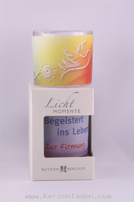 Glaswindlicht Zur Firmung Begeistert ins Leben Licht Momente handgefertigt und farbig gestaltet, für stimmungsvolle Augenblicke inklusive Teelicht