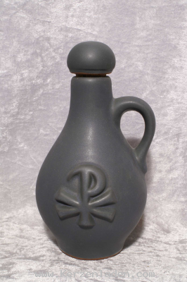Weihwasserkrug aus Keramik dunkelblau mit PAX Symbol für ca. 1/2 Liter