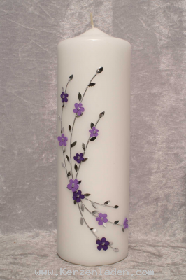 Zierkerze mit Blumenranke aus Wachs Silber und Lilatöne. Ideales Geschenk zum Jubiläum oder Geburtstag, die Zahl ist im Preis enthalten, Namen und Datum gegen Aufpreis