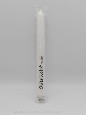Osterlicht für dich  Stearin-Stabkerze mit farb. Transferdruck 250x22mm weiß durchgefärbt/ aus 100% pflanzlichem Stearin, einem nachwachsenden Rohstoff, der aus dem Fruchtfleisch der Ölpalme gewonnen wird/ brennen ruß- und tropffrei