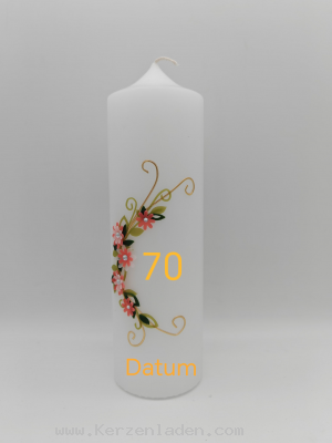 Jubiläumskerze Blumenranke Geburtstagskerze, Jubiläumszahl und Datum können noch angebracht werden und sind im Preis inbegriffen (auf dem Bild ist die Position zu sehen)