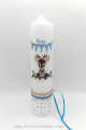 Taufkerze Reh blau mit Banderole und Wimpel 